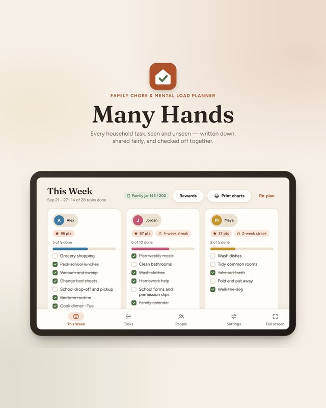 Many Hands — Family Chore & Mental Load Planner
